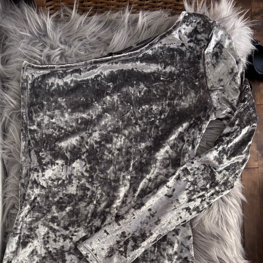 HOLIDAYS Velour asymmetrical silver bodysuit
